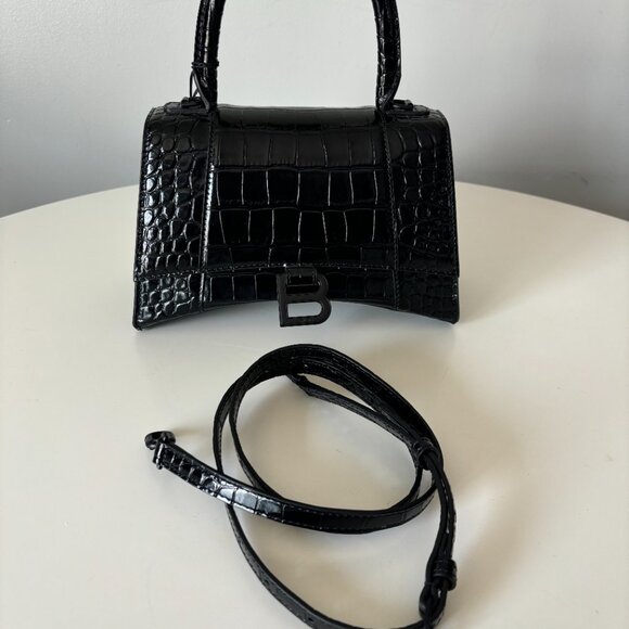 WOMEN'S HOURGLASS XS HANDBAG CROCODILE EMBOSSED IN BLACK - Picture 6 of 7